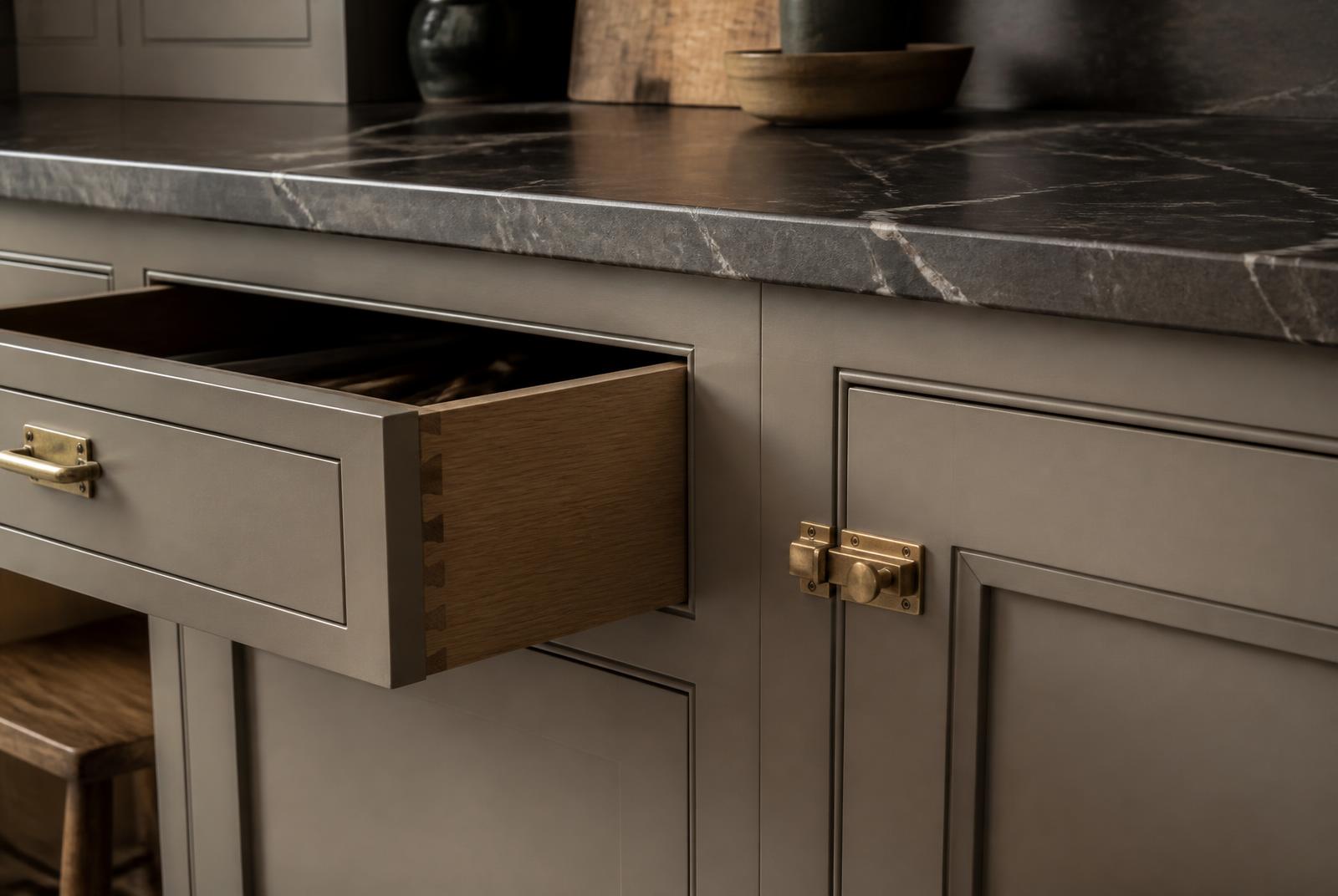 Handmade in-frame kitchen part way through installation in a Scottish home