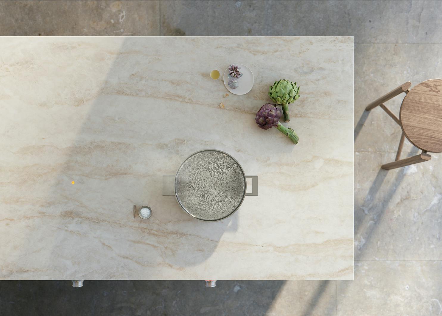 Dekton worktop with an invisible induction hob fitted beneath the surface