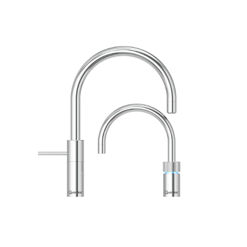 Quooker Nordic Round Twintaps - matching boiling water tap and mixer tap in chrome